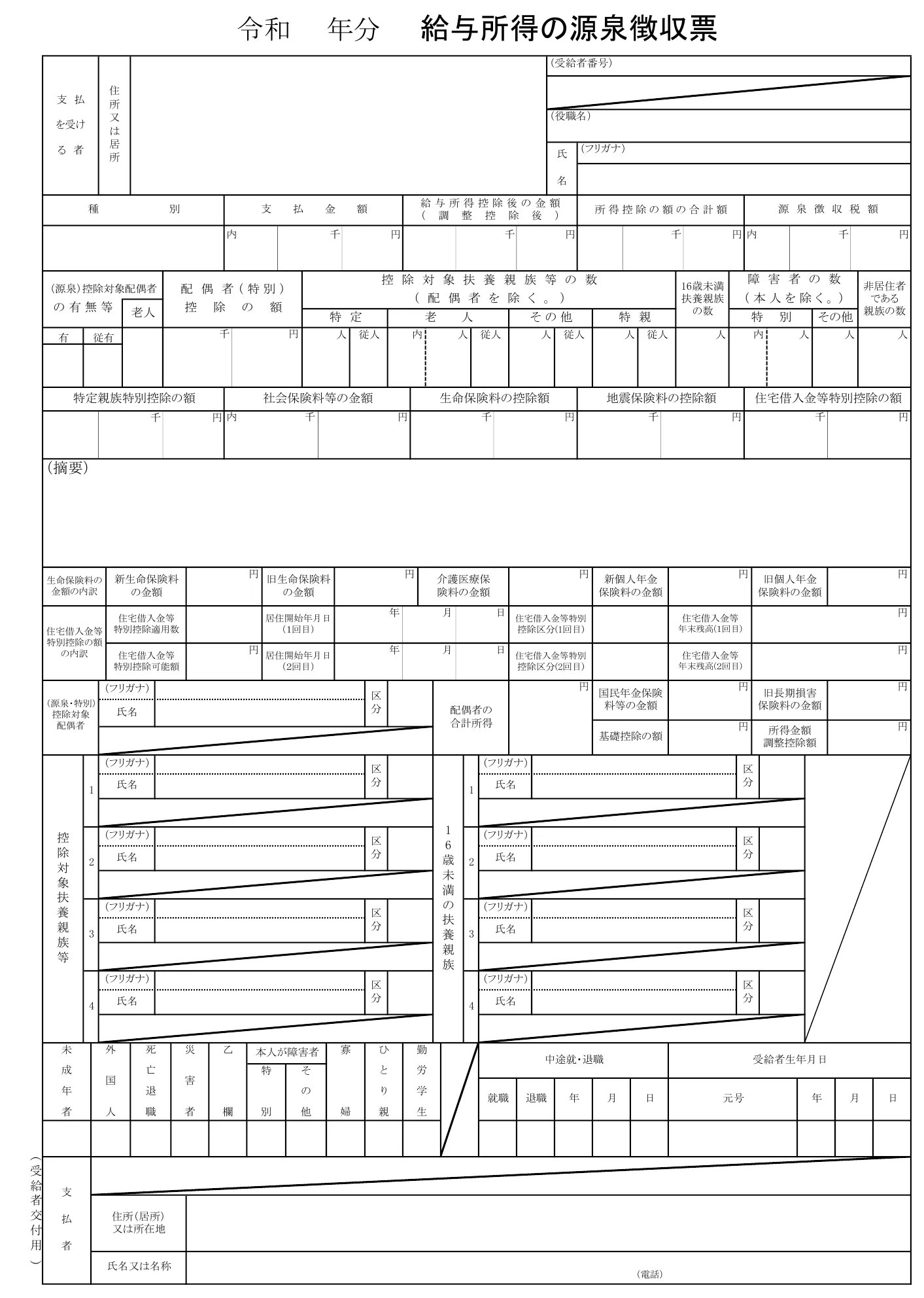 令和8年分 給与所得の源泉徴収票, жишээ хүнд компанийн бөглөсөн байдлаар